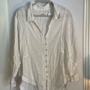 Free People White Long Sleeve Shirt